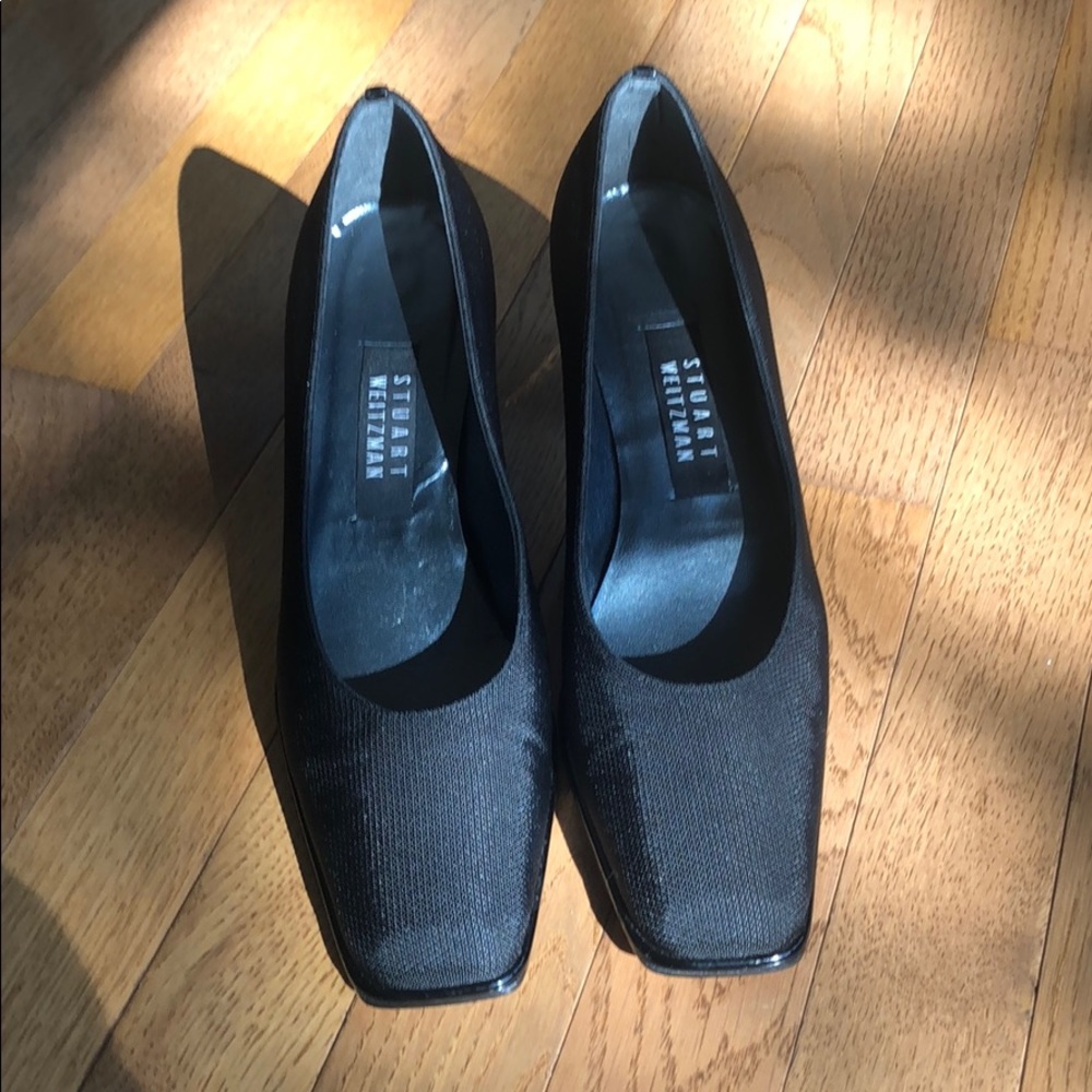 Stuart Weitzman Black Sq Toe Block Heel Pump Sz 9 - image 1